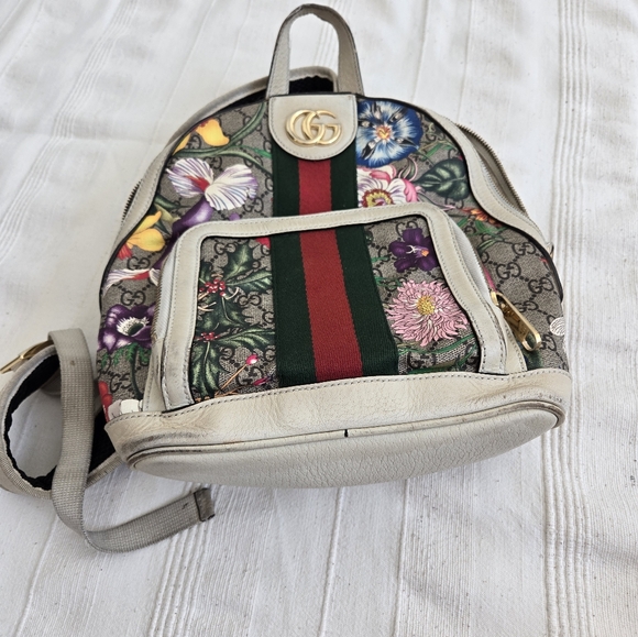 Gucci New Ophidia Flora Gg Supreme Canvas Brown Off White Beige Backpack - Picture 13 of 16